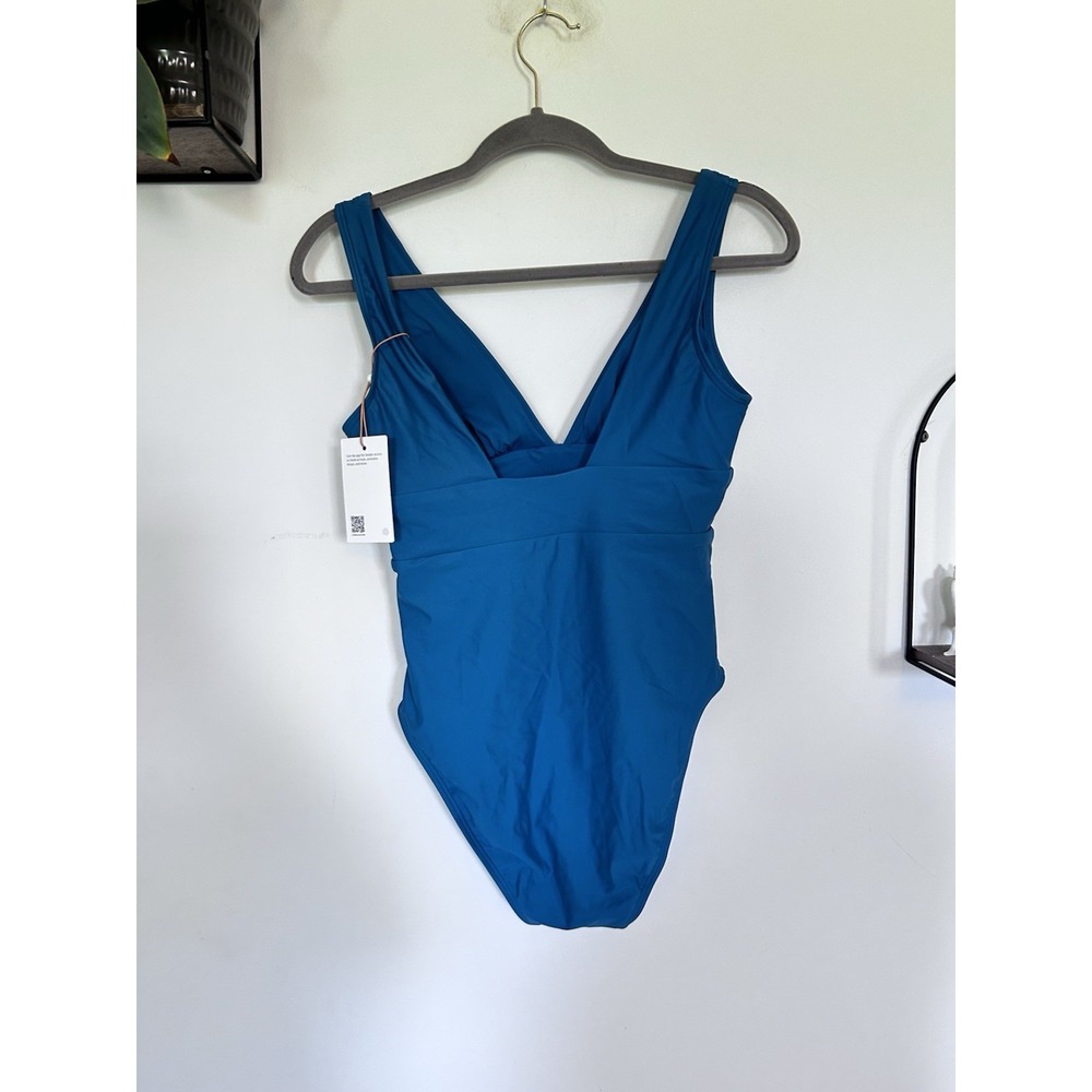 NWT Quince Lagoon Teal Blue Italian Plunge One-Piece Swimsuit Small - Picture 4 of 5
